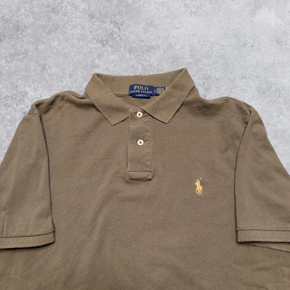 Polo Ralph Lauren Vintage Classic Fit Pony Logo Polo Shirt Brown Khaki Mens L